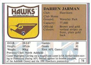 1992 AFL Regina #78 Darren Jarman Back